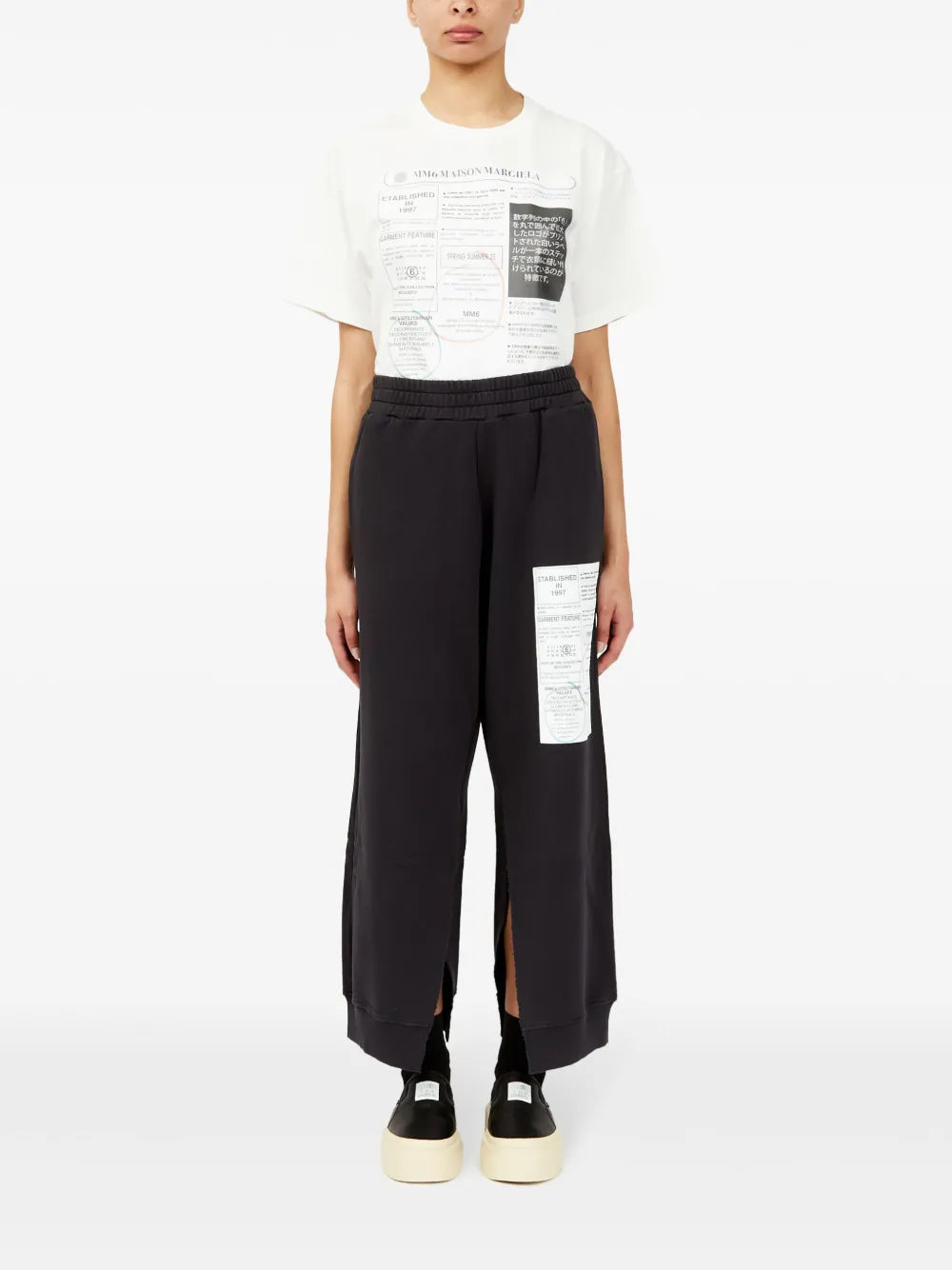 Numbers-Motif Flared Trousers