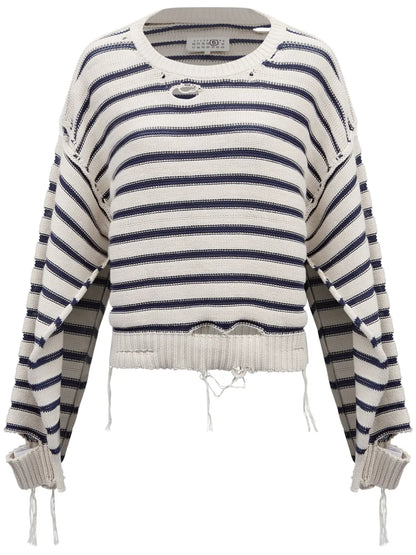 Crew-Neck Striped Cotton Jumper