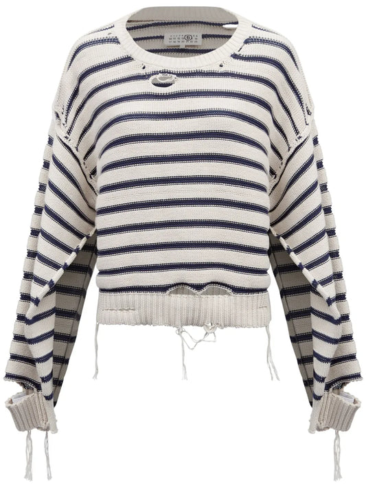 Crew-Neck Striped Cotton Jumper