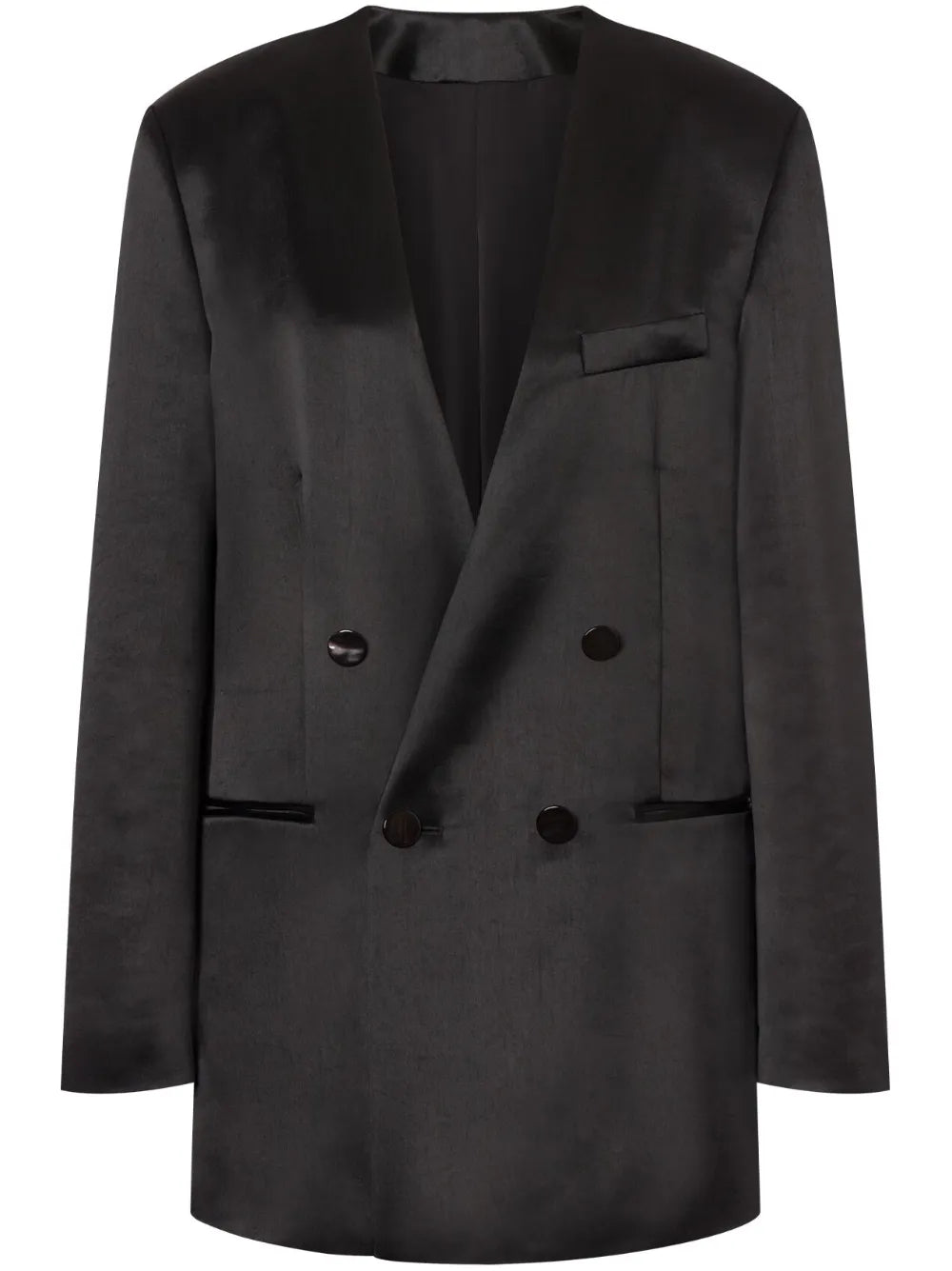 Lapeless Double-Breasted Blazer