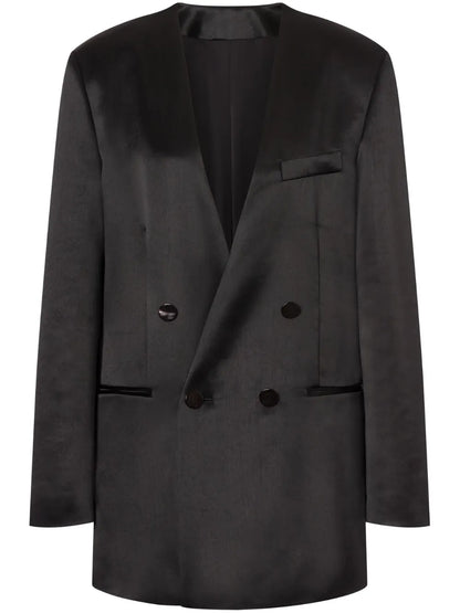 Lapeless Double-Breasted Blazer