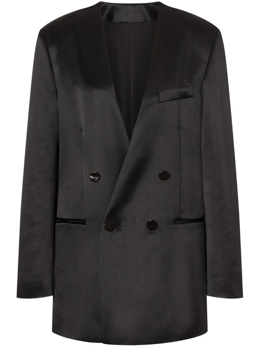 Lapeless Double-Breasted Blazer