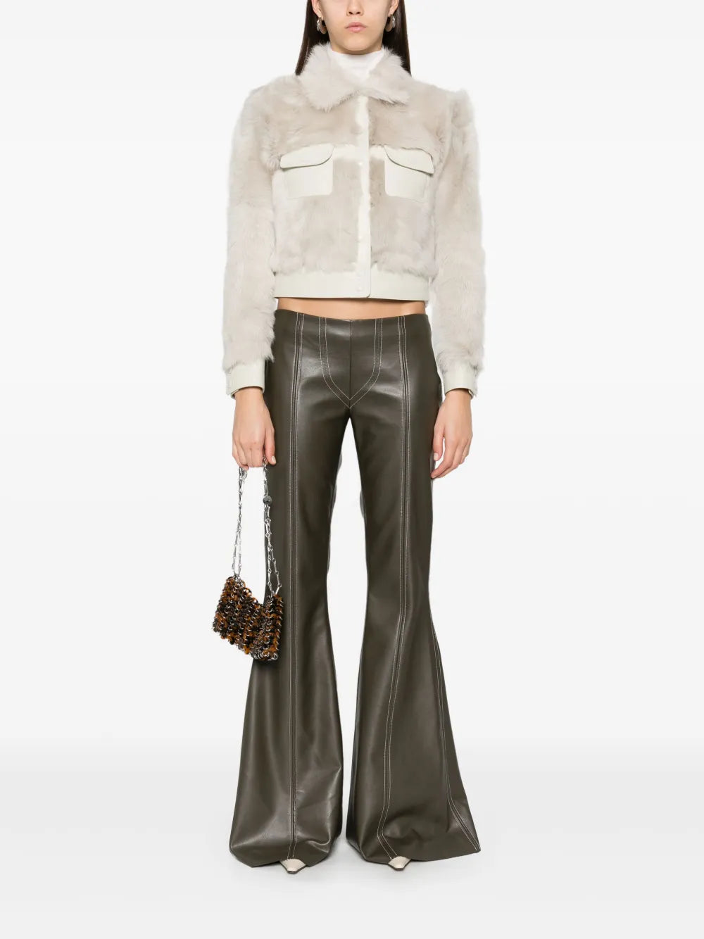 Leather-Trim Shearling Jacket