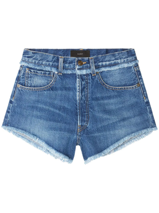 Fringed Cotton-Denim Shorts