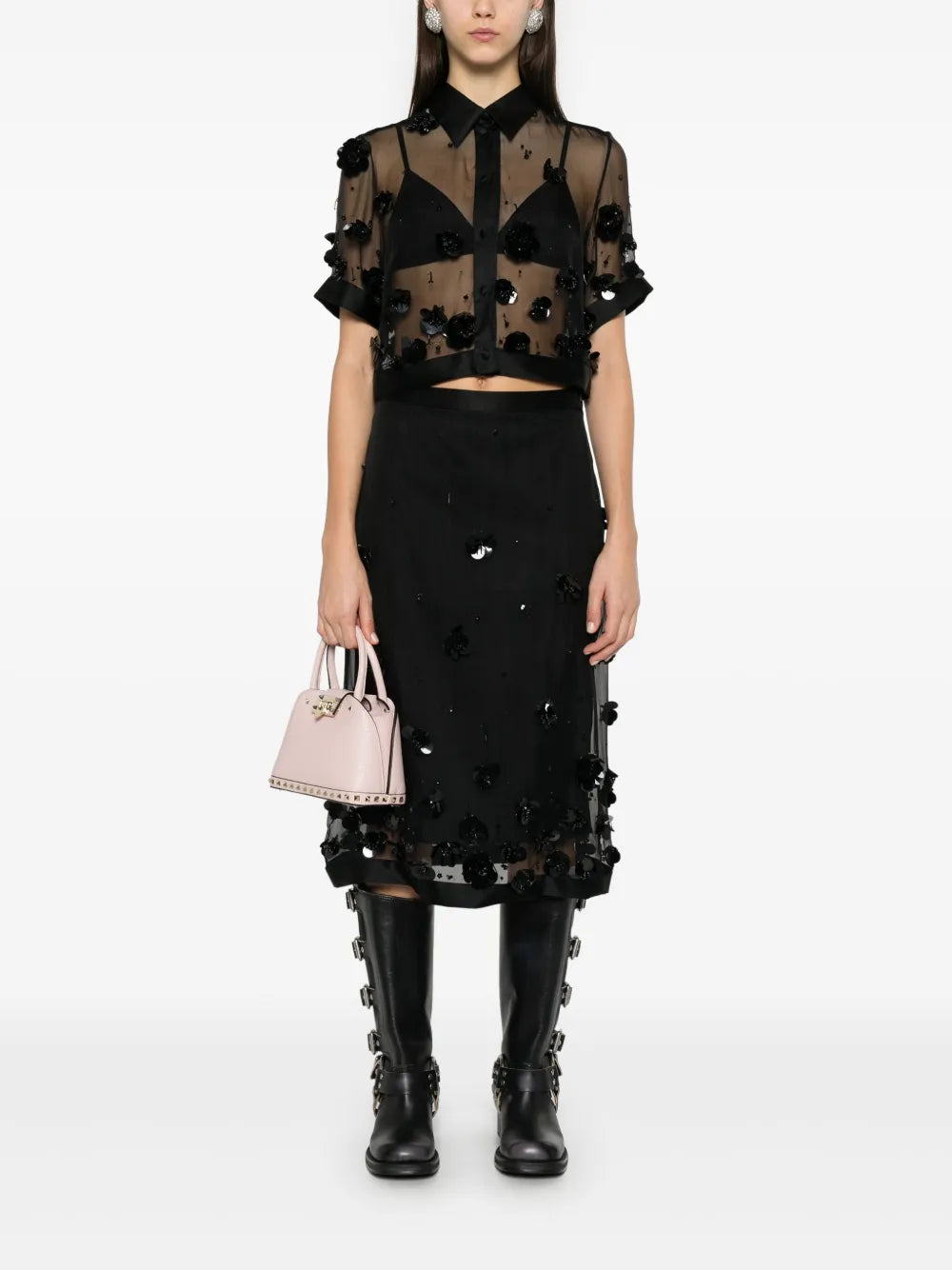 Bead-Embellished Midi Skirt