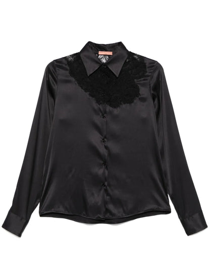 Lace-Trim Satin Shirt