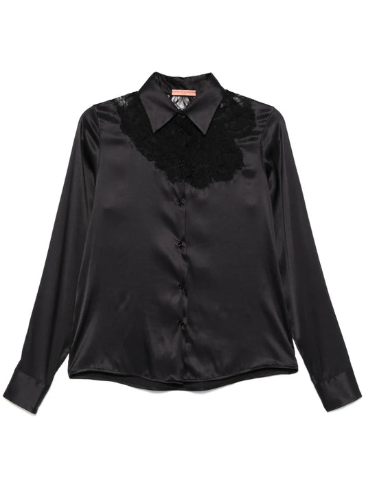 Lace-Trim Satin Shirt