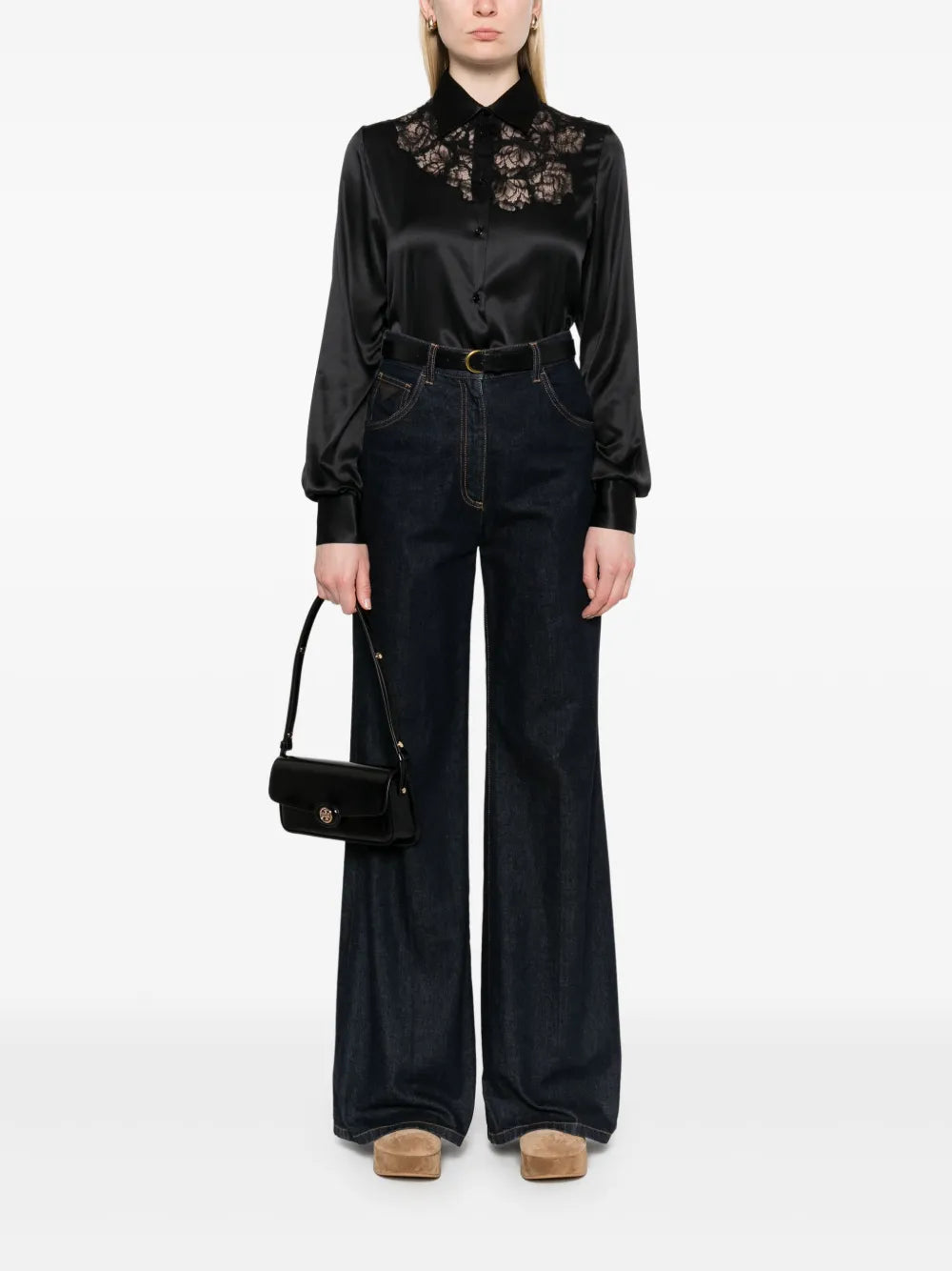Lace-Trim Satin Shirt