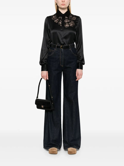 Lace-Trim Satin Shirt