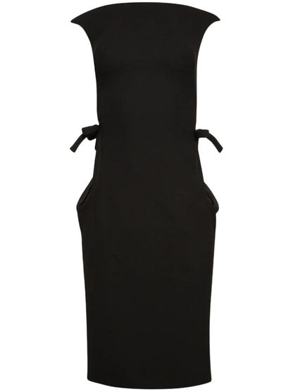 Boat-Neck Wool Midi Dress