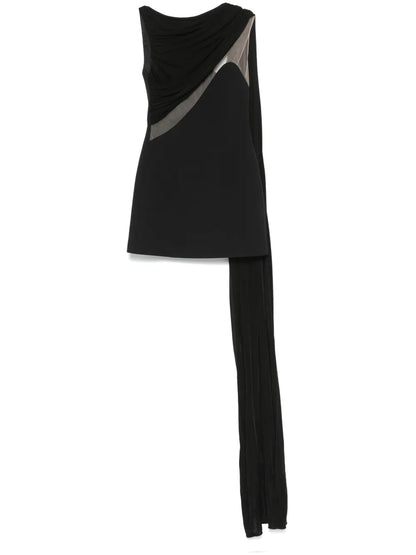 Tulle-Insert Draped Mini Dress