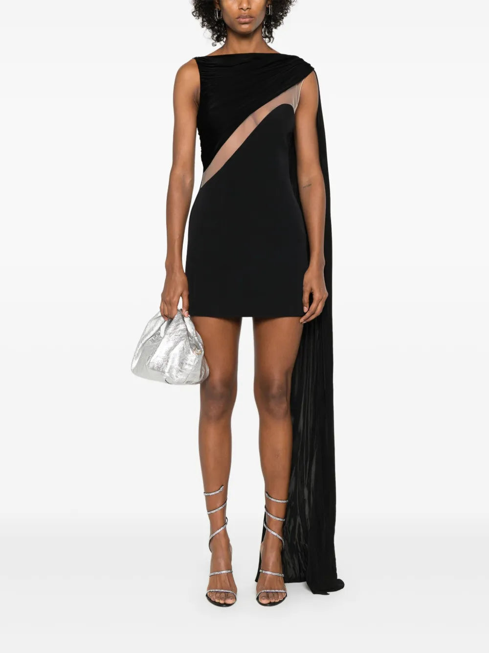 Tulle-Insert Draped Mini Dress