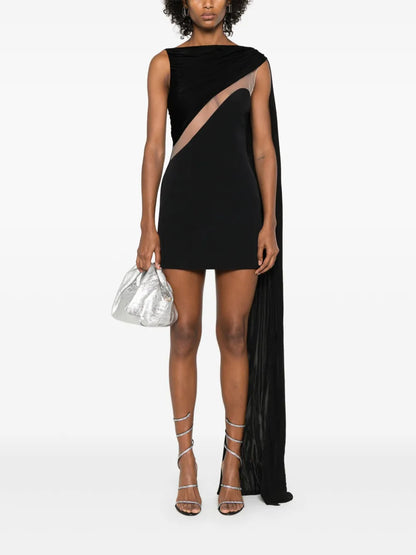 Tulle-Insert Draped Mini Dress