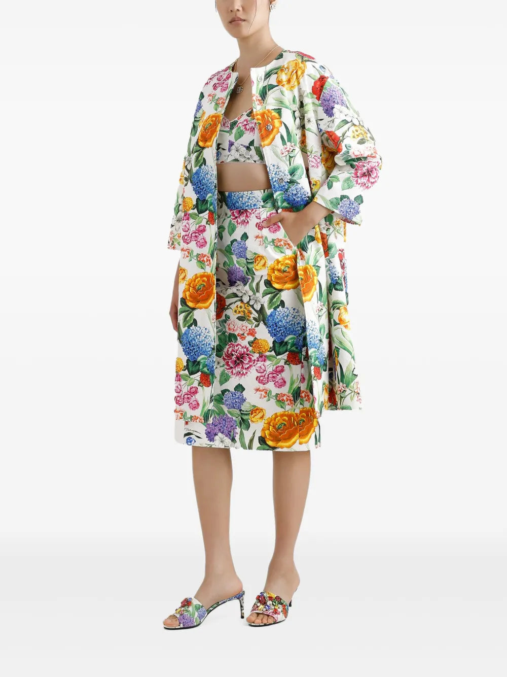 Floral-Print Coat