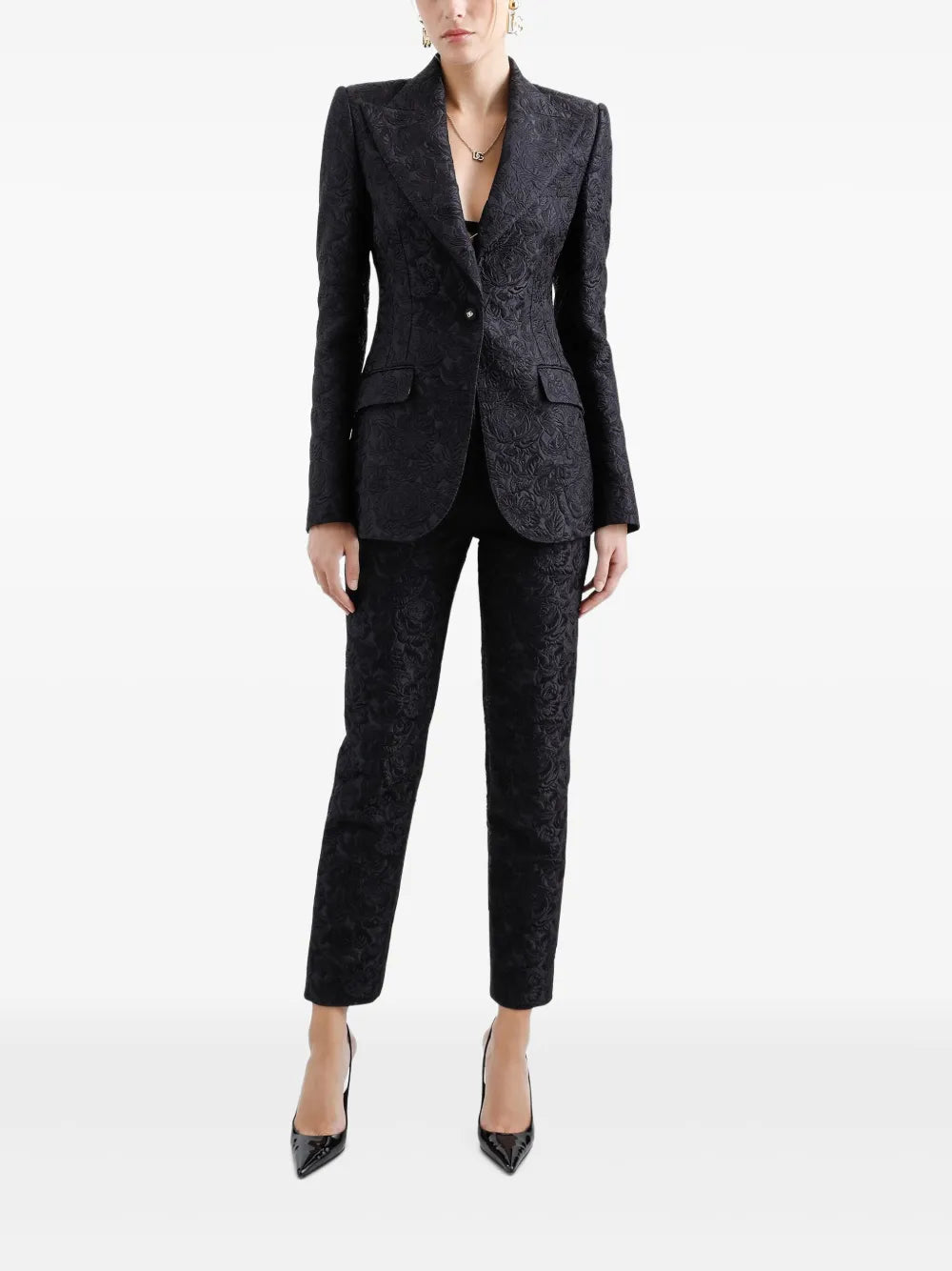 Floral-Jacquard Single-Breasted Blazer