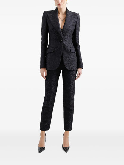 Floral-Jacquard Single-Breasted Blazer