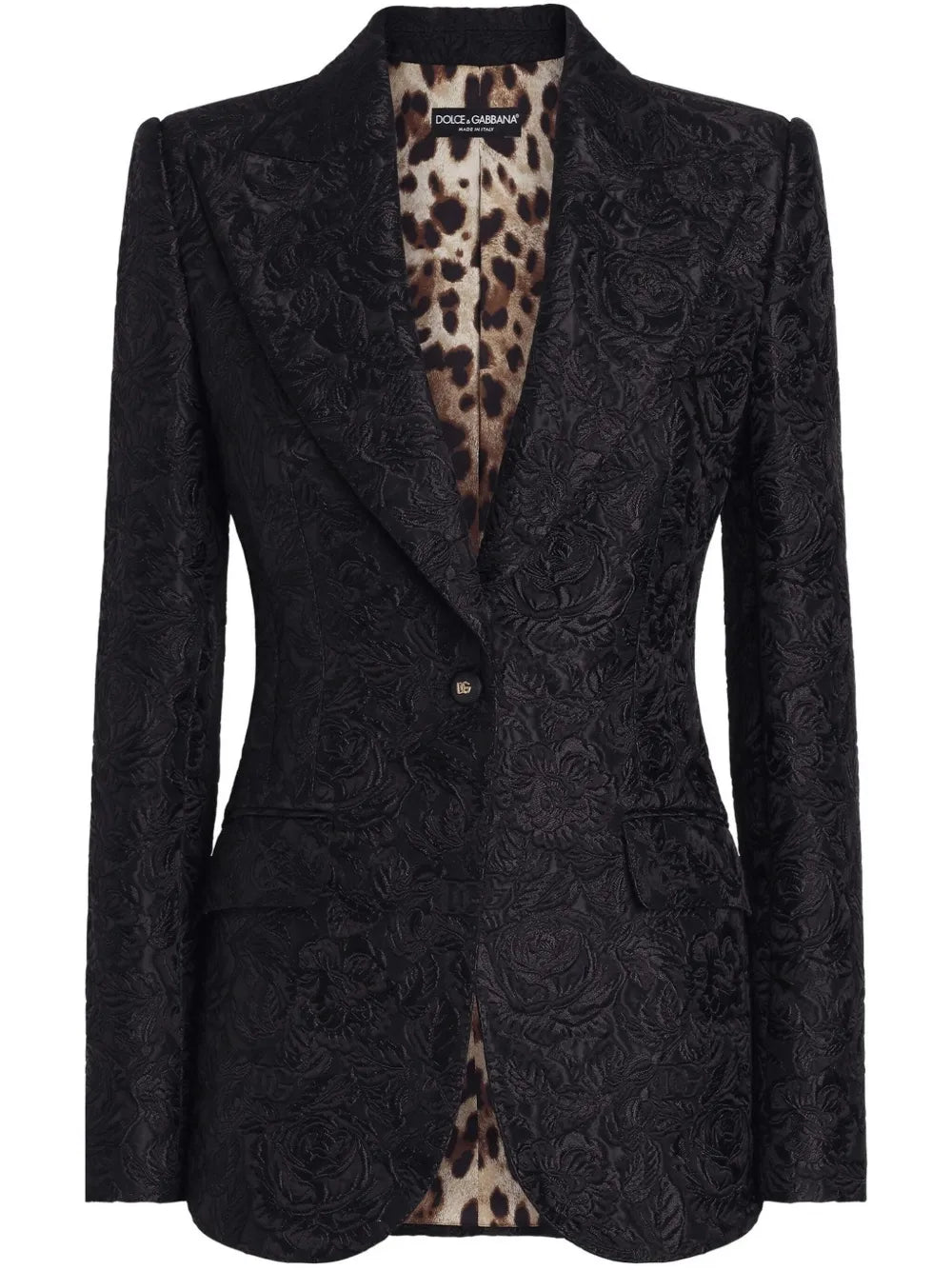 Floral-Jacquard Single-Breasted Blazer