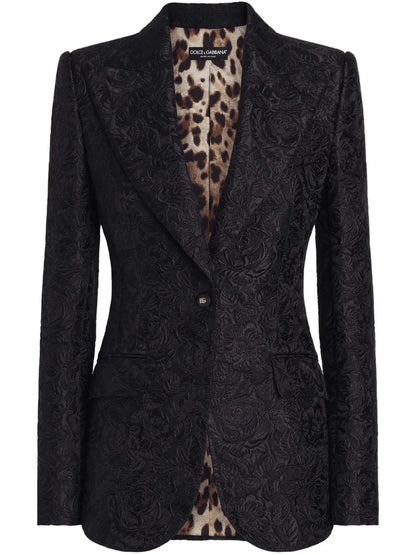 Floral-Jacquard Single-Breasted Blazer