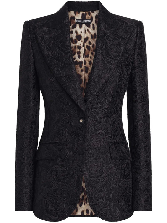 Floral-Jacquard Single-Breasted Blazer