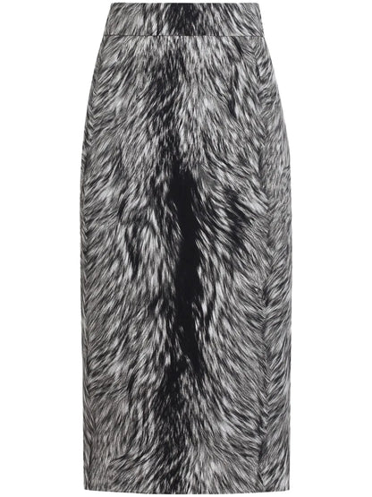 Fur-Print Midi Skirt