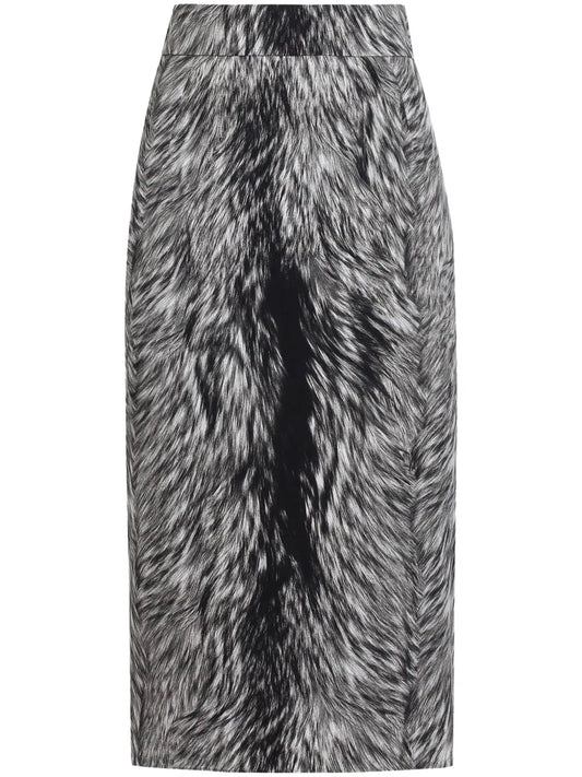 Fur-Print Midi Skirt