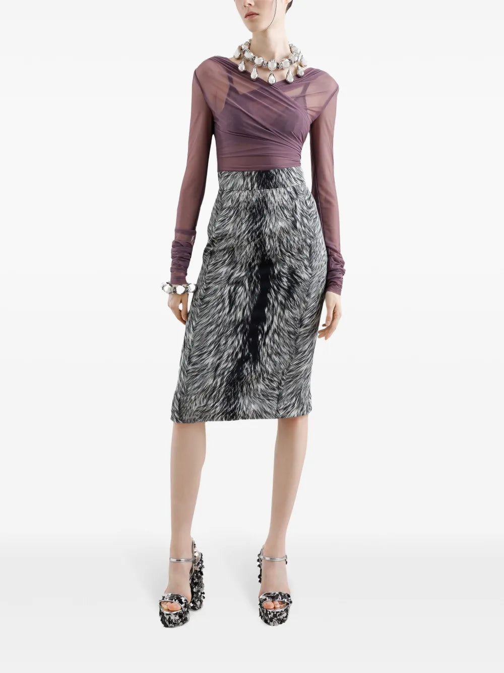 Fur-Print Midi Skirt