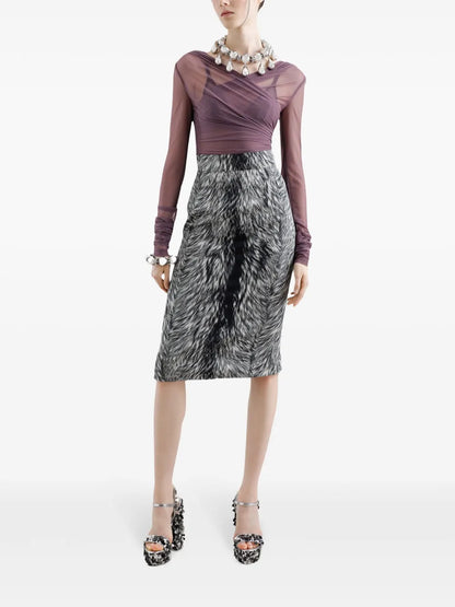 Fur-Print Midi Skirt
