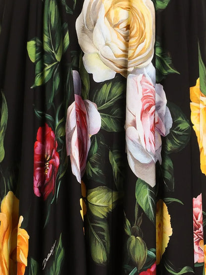 Floral-Print Charmeuse Midi Skirt