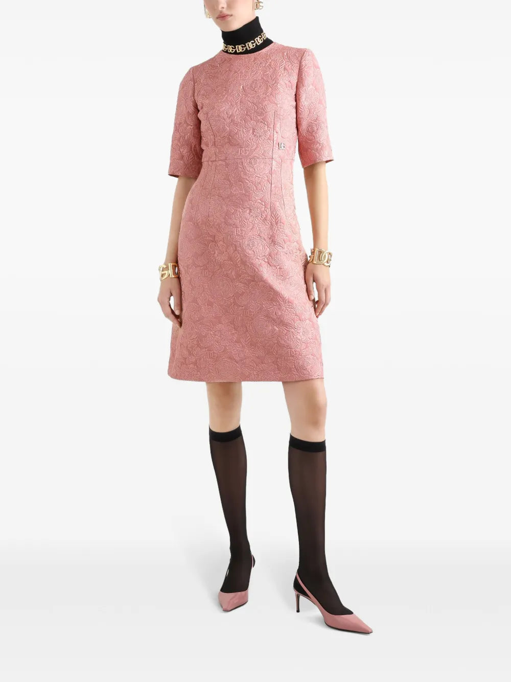 Floral-Jacquard Midi Dress