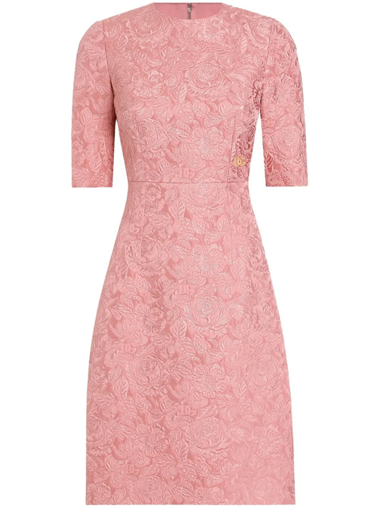Floral-Jacquard Midi Dress