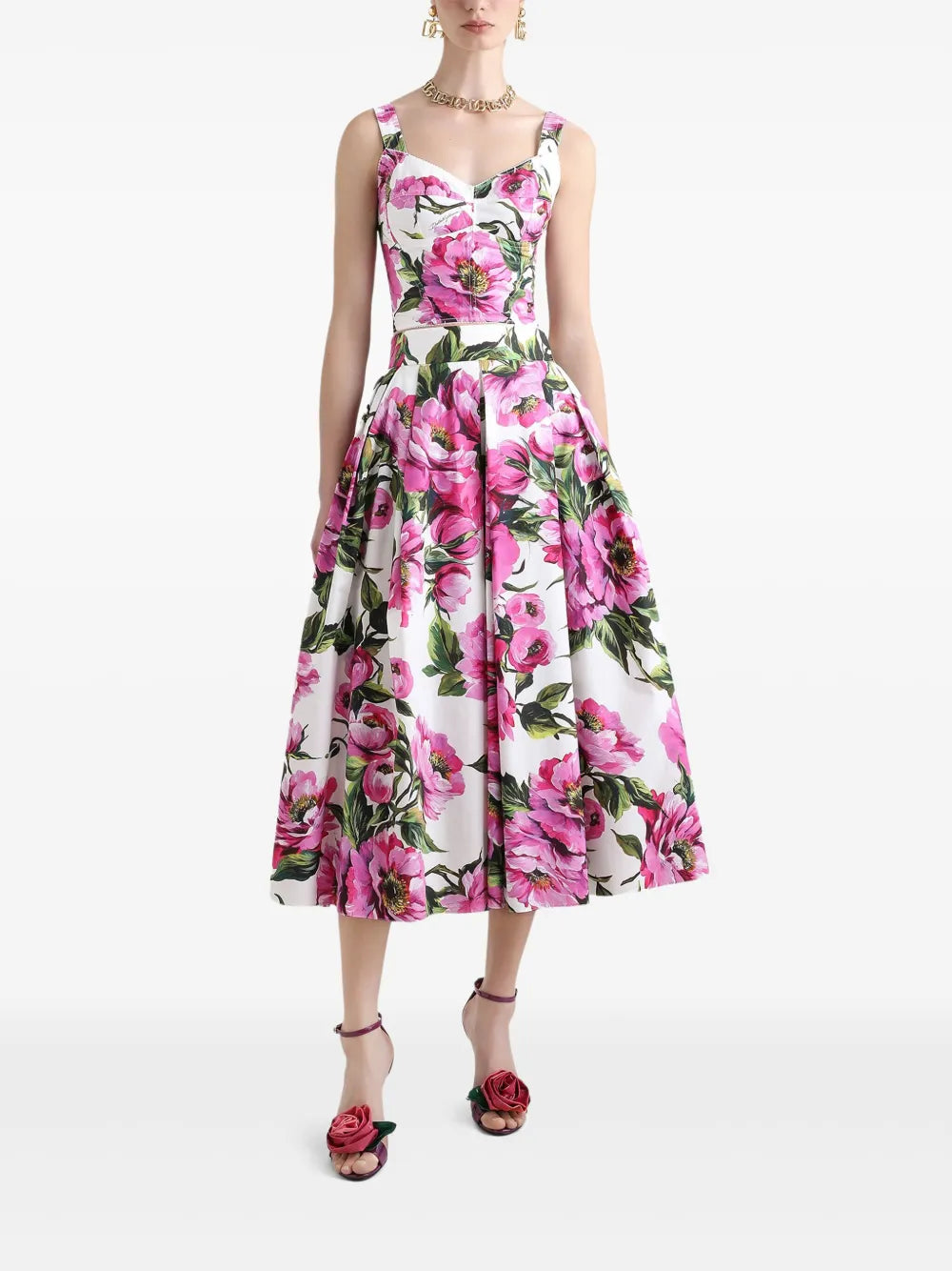 Peony-Print Bustier Top