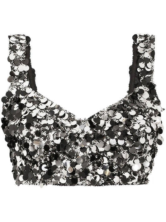 Sequin-Embellished Cropped Top