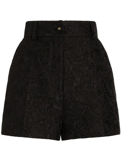 Floral Brocade-Effect Shorts