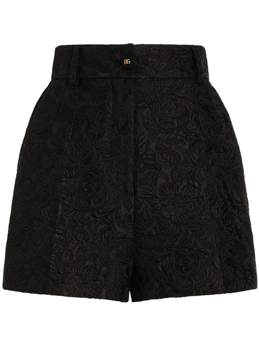 Floral Brocade-Effect Shorts