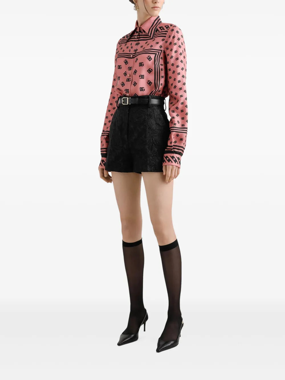 Floral Brocade-Effect Shorts
