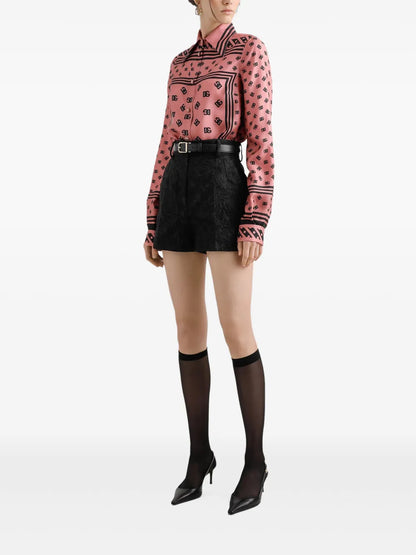 Floral Brocade-Effect Shorts