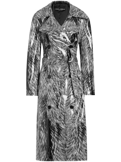 Fur-Print Trench Coat