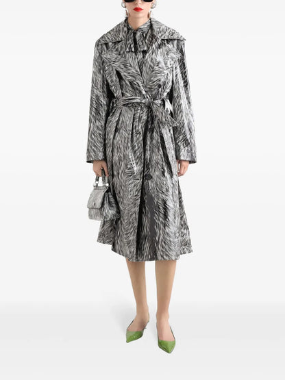 Fur-Print Trench Coat