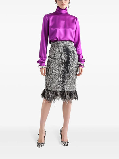 Feather-Trim Faux-Fur Skirt
