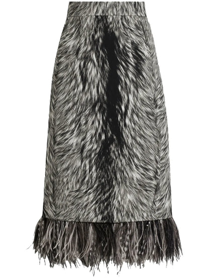 Feather-Trim Faux-Fur Skirt