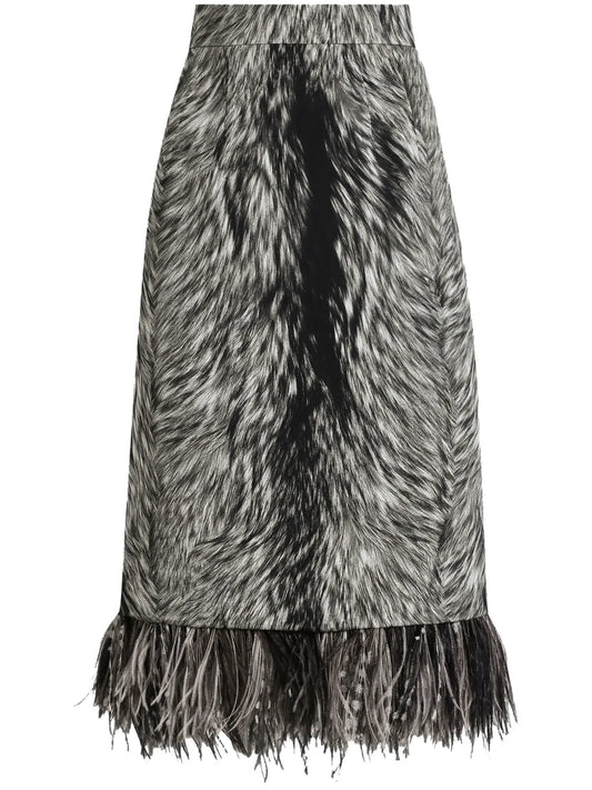 Feather-Trim Faux-Fur Skirt