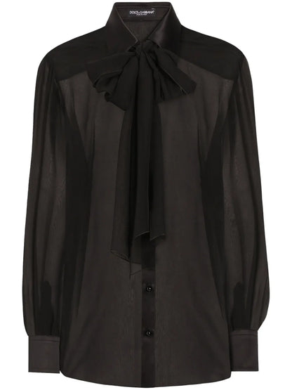 Pussy-Bow Silk Chiffon Shirt