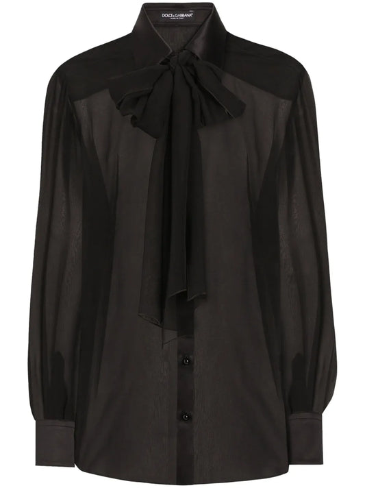 Pussy-Bow Silk Chiffon Shirt