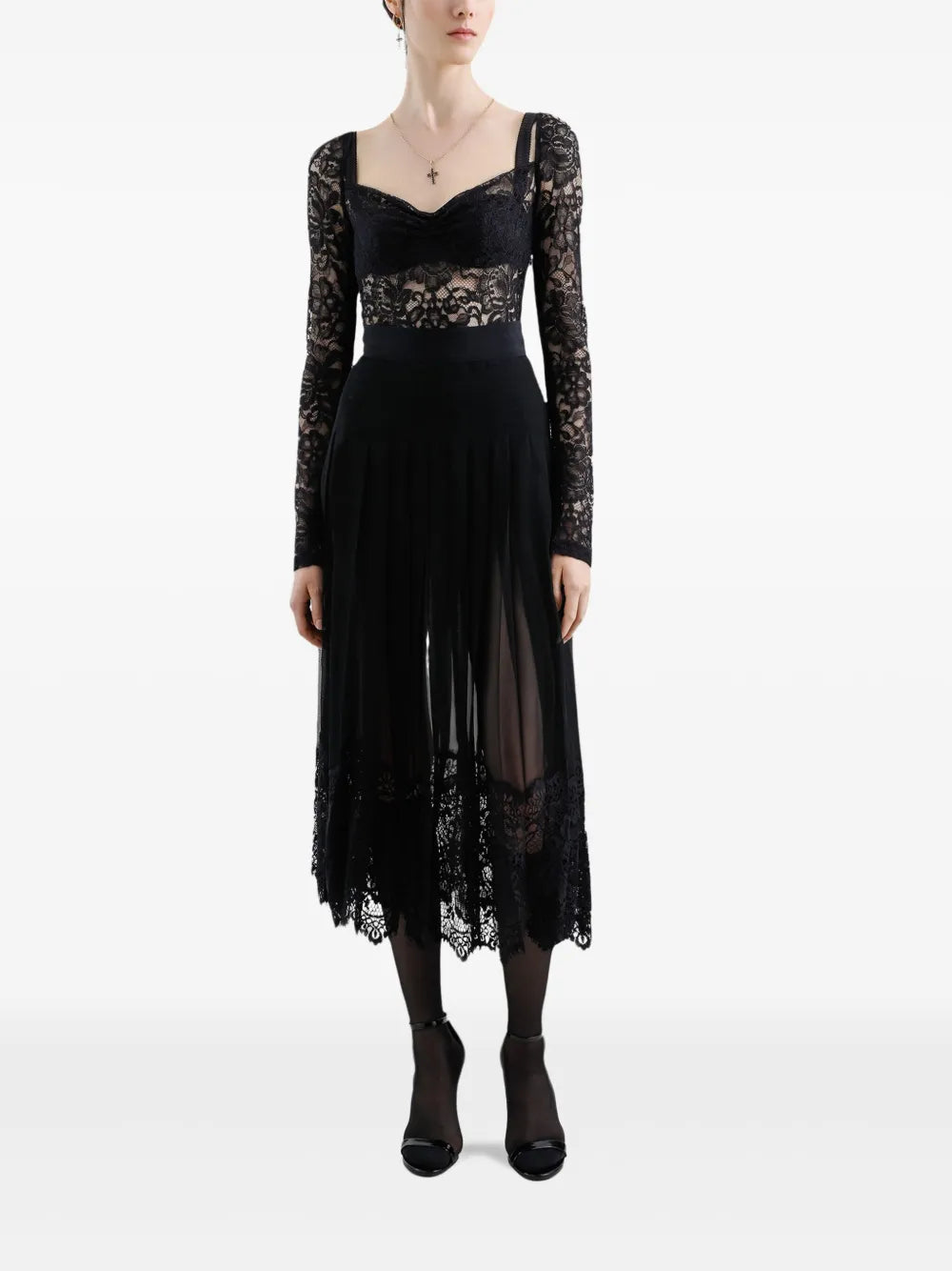 Floral-Lace Sweetheart-Neck Top