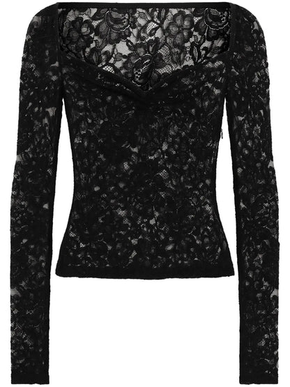 Floral-Lace Sweetheart-Neck Top