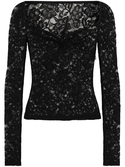 Floral-Lace Sweetheart-Neck Top