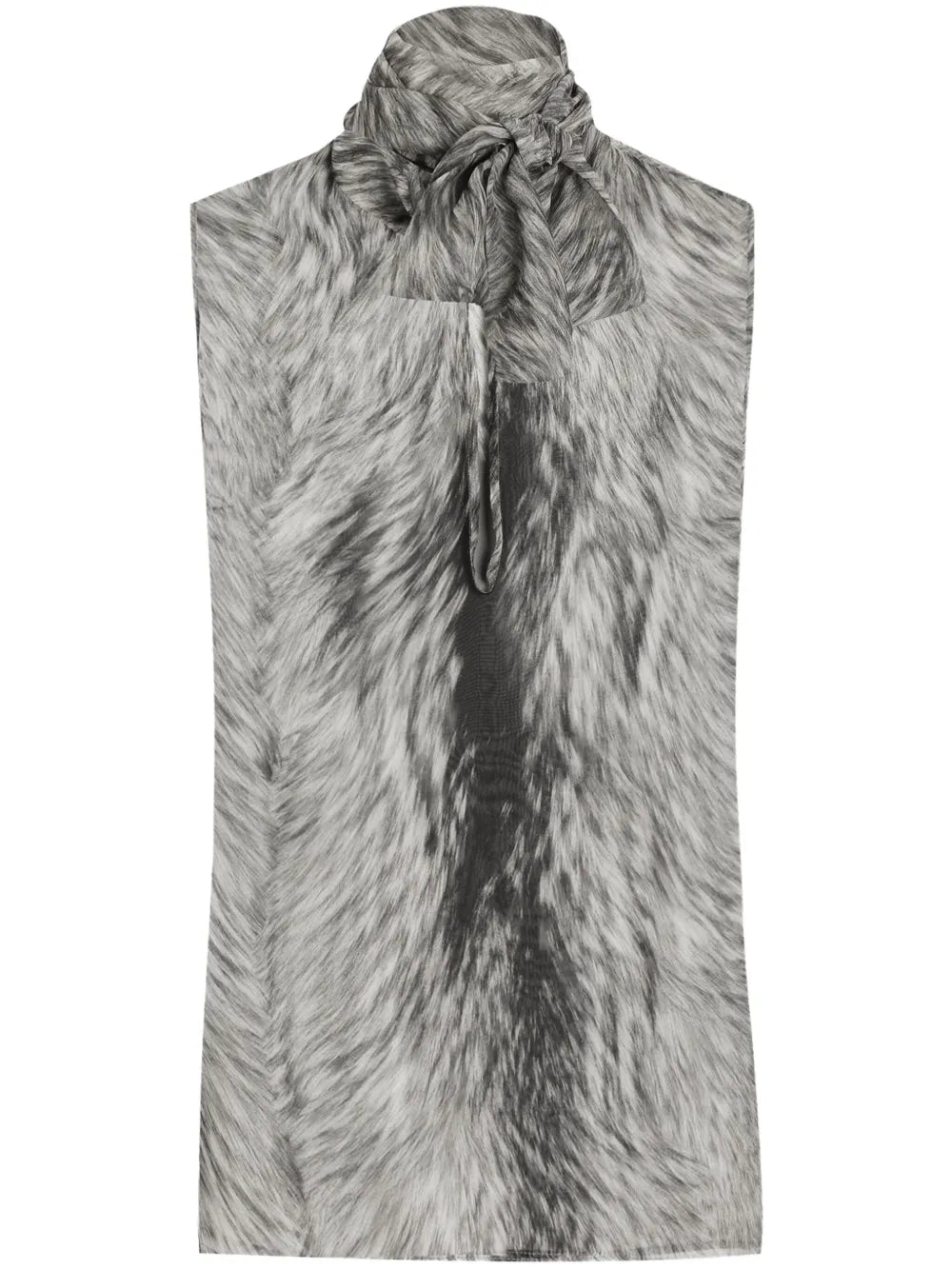 Pussy Bow Top With Fur Print