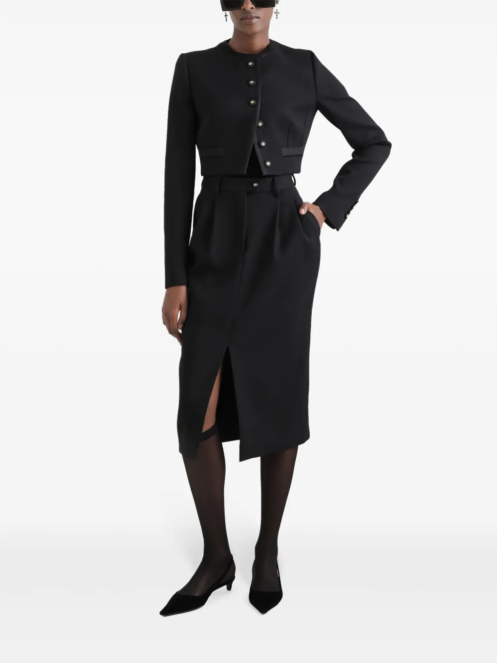 Pleat-Detail Midi Skirt