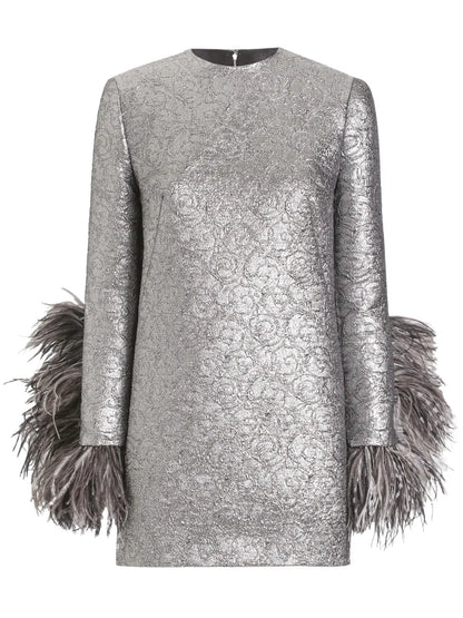 Feather-Trim Mini Dress