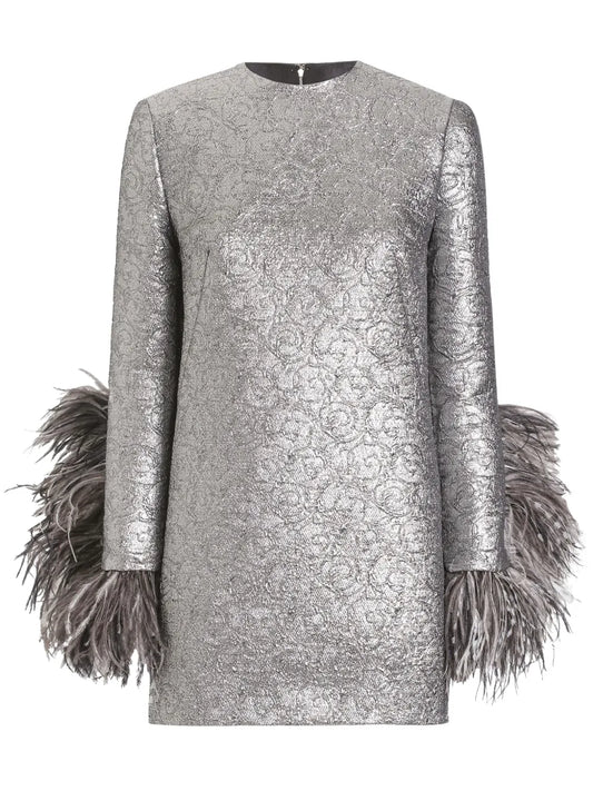Feather-Trim Mini Dress